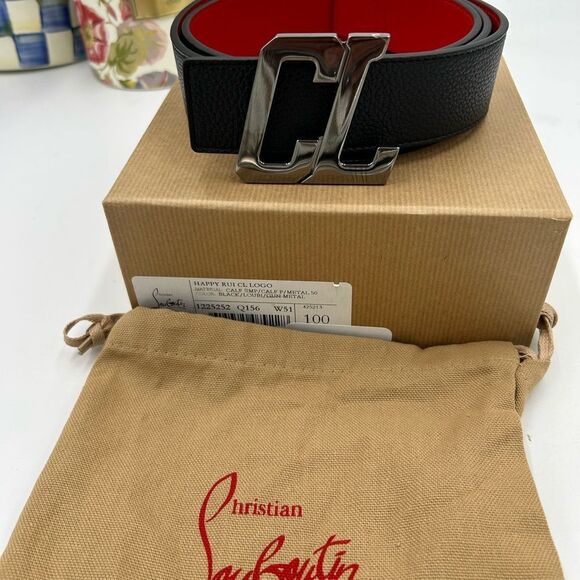 Unisex Christian Louboutin happy Rui Leather logo Belt size 100 cm/40 inches - Picture 2 of 7